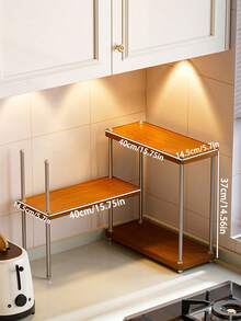 多功能三层木质置物架，厨房调料罐架兼碗碟架，加厚耐用，适用于厨房、餐厅、家庭办公室、咖啡馆等场所。