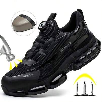 Multi Functional Steel Toe Shoes - Black Steel Toe Safety Shoes For Men ,Rotated Button Easy Wear Work Safety Boots Comfortable Breathable Anti-Smash Fashion Black Sneakers,Indestructible Anti-Puncture New Safety Shoes,Outdoor Work Steel Toe Protective Safety Shoes Black ,Cushioned Insole Air Cushion Work Shoes,Anti-Impact And Anti-Piercing Work Shoes, Steel Toe Sneakers For Men Women,Classic Sports Fashion, Breathable Low-Top, Wear-Resistant, Flexible, Comfortable Soft Sole, Outdoor Work Site Protective Shoes ,Lightweight Safety Shoes Comfortable Puncture Proof Slip On Indestructible Work Shoes,For All Seasons, Fashionable Steel Toe Safety Boots For Work, Hiking Suitable For Sanitation Workers, Warehouses, Factories, Work And Outdoor Exploration, And Trainers