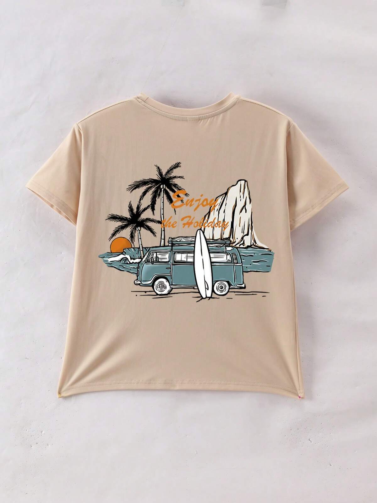 T-shirt à manches courtes col rond avec graphique rétro de voiture, décontracté pour adolescents. Convient pour le port estival, l'école, les vacances et les sorties 5