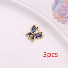 3pcs Fashionable Copper Rhinestone Butterfly Pendant, DIY Craft Jewelry Supplies For Earrings, Bracelets, Necklaces