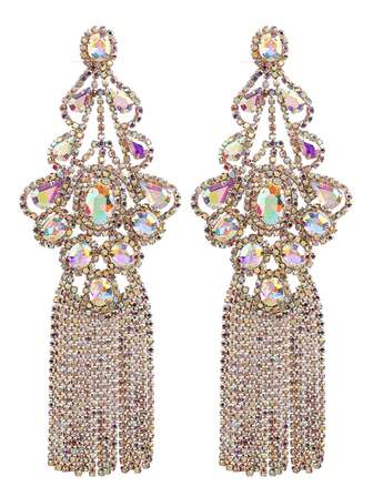 ACEHLN 1对夸张耳环 流苏耳环 女士耳环 长款流苏水钻耳环 夸张水晶吊坠耳环 时尚首饰 派对耳环