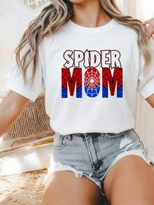 Spider Web Mom T-Shirt 100% Cotton Short Sleeve Crew Neck Mothers Day Birthday Gift For Women Superhero Graphic Tee Funny Mommy Spidey Design Novelty Soft Breathable Casual Summe-4 - 白色3 - 查看 1