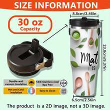 30oz Matcha Tea Leaves Spoons Cups Tumbler - Large Double Wall Vacuum Insulated Travel Mug With Spill Proof Lid | Gift For Valentine's Day, Mother's Day, Father's Day, Easter | Ideal For Hot Coffee, Tea, Cocoa & Cold Drinks | Perfect For Office, Travel, Outdoor & Daily Use - màu đen - Xem 6
