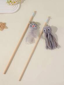 1 Set/2pcs Pet Cat Toys/Cat Teaser, Octopus/Mouse/Cat/Cartoon Design, Wooden Stick Plush Realistic Octopus Doll Cat Doll - Multicolor - View 11