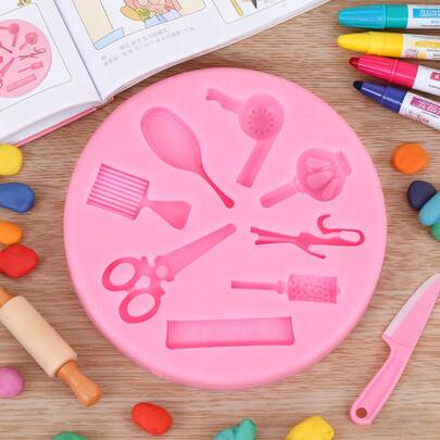 1pc Of Pink Beauty And Hairdressing Tools, Including Handmade Combs, Hair Dryers, Scissors, Mirrors, And Rollers. This Hairdressing Series Set Can Be Used For The Production Of Clay, Plasticine, Plaster, And Resin, With Simple Demolding And Reusable Crystal Epoxy Resin Handmade Silicone Molds