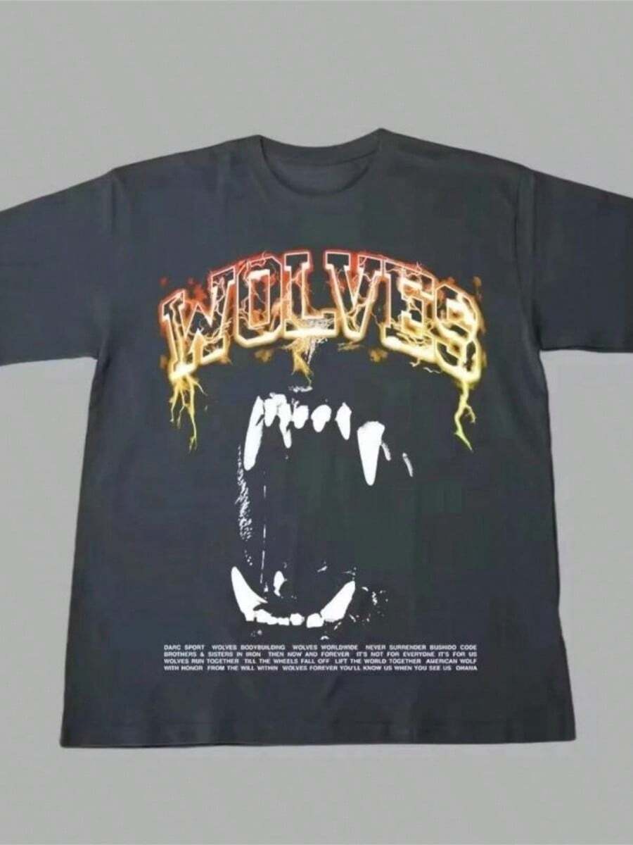 Christmas DARC WOLVES Lightning Wolves  Oversize T Shirt Darcsport Vintage Outdoor Tee Hip Hop Streetwear Loose Short Sleeve Summer Loose - 黑與白 - 查看 1