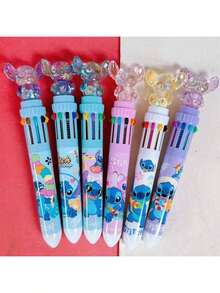 1pc/2pcsSDisney Stitch Series Erasable Gel Pen 5 Packs, 0.5mm Cartoon Theme Ink Pen5pcsPack Christmas Themed Metal Ballpoint Pens, Pocket …Clip, Retractable, Round Tip, Medium Point, Office Writing Supplies - Multicolor - View 1