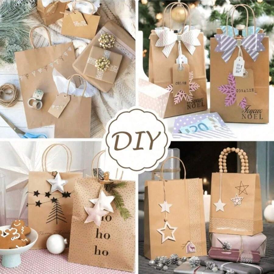 Conjunto de 40/20 sacolas de papel kraft marrom com alças, ideais para presentes, supermercados, lojas especializadas, encomendas, embalagens e uso doméstico.