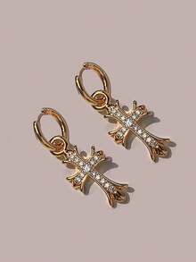 1pc Titanium Steel Earring, Men's Hip Hop Punk Earring, Diamond Inlaid Cross Earring, Couple Earrings, Suitable For Daily Wear, Parties, Gifts, Christmas And Other Occasions - Cross Earrings - View 18