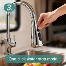 1个重型旋转式厨房浴室水龙头，三向出水模式，防溅设计，增压系统 - 20-24mm螺纹适配器，适用于浴室水槽、厨房水槽，现代风格/镀铬/ - 兼容单/双孔水槽 - 彩色 - 查看 9