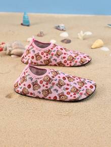 1 Pair Girls' Comfortable, Fashionable, Casual, Lightweight, Cute Cartoon Strawberry & Bear Print Pink Beach/Water Shoes - Pink - View 3