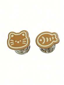 Cute Cat & Fish Design Toilet Flush Button, Nail Art Salon Bathroom Accessory, No Drill Installation, Creative Cartoon Long Nail Toilet Flush Handle