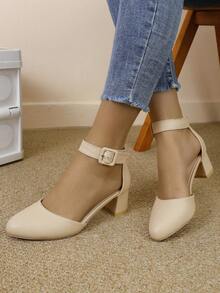 Giày sandal cao gót đế dày thời trang dành cho nữ, quai khoét rỗng thoải mái với khóa cài. - Màu be - Xem 5