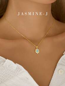 1pc 925 Sterling Silver Necklace With A Full Diamond, Pearl, And Opal Pendant. This Gold Necklace Is Sophisticated, Unique, And Simple Yet Elegant – A Perfect Valentine's Day Gift For Her.
