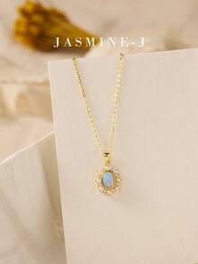 1pc 925 Sterling Silver Necklace With A Full Diamond, Pearl, And Opal Pendant. This Gold Necklace Is Sophisticated, Unique, And Simple Yet Elegant – A Perfect Valentine's Day Gift For Her.