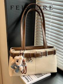 1pc Fashion Women's Underarm One Shoulder Bag With Pendant, Suitable For Daily Outing, Dating, Commuting - white brown - View 9