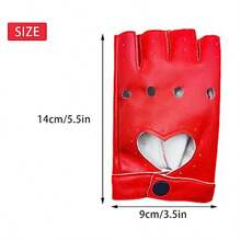 1 Pair Of Half Finger PU Leather Dance Gloves Heart Cut Punk Fingerless Gloves For Halloween Costume Dress Up - 紅色 - 查看 2