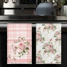 2pcs Christmas Floral Pattern Kitchen Towel Set, Christmas Decor, Christmas Gift, Super Absorbent Soft Cleaning Cloth, Cooking Baking Tea Towel, Hand Towel, Cleaning Rag, Gift For Mom, Kitchen Decor, Living Room Decor, Kitchen Essential, Home Essential