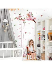 1/2 张/套 神奇仙子身高测量墙贴，0 至 150 厘米身高尺，粉色仙子栖息在树枝上，粉色花瓣和蝴蝶装饰，适合女孩婴儿房卧室门，可移除即撕即贴，梦幻粉色春日主题艺术 - 彩色 - 查看 3