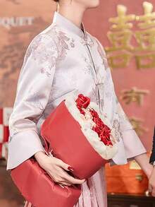 精致花卉印花立领外套，时尚新款中国风短袖开衫，适合春秋冬三季，是春节、感恩节、节日、休闲、送礼等各种场合的理想之选。 - 粉色 - 查看 5