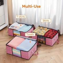 3个装可折叠家用收纳袋，家用整理收纳袋，适用于衣物、床上用品、毛衣、枕头和衣柜收纳 - 粉色 - 查看 4