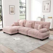 Luxuriöses Modulares Ecksofa - Übergroßes L-Formiges Cloud Couch Für Wohnzimmer, Tiefes Schlafsofa Mit Ottoman, Cord, Chenille Rosa