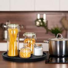 Black Wooden Lazy Susan Turntable Organizer Cabinet Round Bathroom Vanity Rotating Tray 10" Small Lazy Susans For Dining Table Top Kitchen Countertop Decor Tray Wood Lazy Susan Coffee Bar Accories - 10吋+松木 - 查看 6