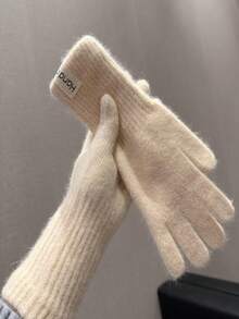 1 par de guantes de punto cálidos y con pantalla táctil para mujer, de unicolor, gruesos, sin dedos, de estilo largo, adecuados para otoño/invierno - Multicolor - Ver 8