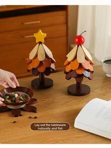 [Pregnant Mom & Baby Essentials] Premium Foldable Wooden Heat-Resistant Pad, Anti-Scald & Anti-Slip, Christmas Tree Design Decor, Dining Table Protective Mat, Stylish For Daily & Holiday Use