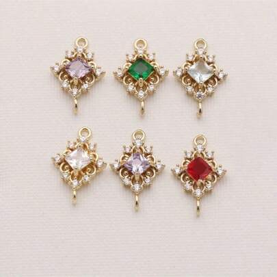 5/10件套精美微镶嵌铜质镂空菱形双吊坠，饰以菱形螺旋云纹双环，镂空连接吊坠，适用于手工DIY珠宝制作，如项链、手链、耳环、包链、钥匙扣、拉链装饰等。