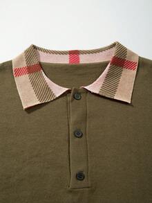 LOOKUN Colorblock Polo Shirt For Men, Plaid Collar Business Casual Knit Top, Fashionable Versatile Short Sleeve, Spring/Summer - Green - View 4