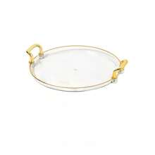 Goldener Griff transparente Folie Lebensmittel Tablett, runde große & kleine Servierplatten, Bankett Dessert Präsentationsständer, Aufschnitt & Käsebrett, Zuhause Lebensmittel Präsentationsteller, Party & Ramadan Essentielle - Verschiedenfarbig - Übersicht 9