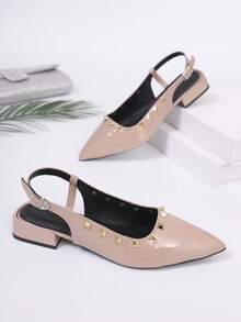 Giày sandal đế bằng đính đá, mũi nhọn, giày dự tiệc, giày bít mũi, quai ngang, kiểu dáng thời trang mạng xã hội, màu hồng, thích hợp cho thanh thiếu niên và học sinh. - Hồng - Xem 3