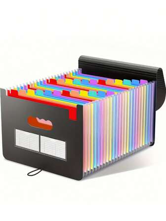 1pc Extended File Folder, 13/25 Pockets Document Organizer Box, Portable Plastic File Box, Paper/Document/Bill/Receipt Management File Folder (A4/Letter Size), Art Supplies File Folder, Multi-Purpose Permanent File Folder, Suitable For Office, School, Home