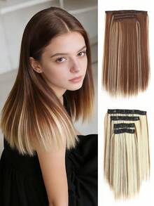 Extensiones de cabello rectas de 14 pulgadas con clip, cabello sintético natural y suave, extensiones con clip invisibles para dar volumen, aptas para uso diario - Multicolor - Ver 8