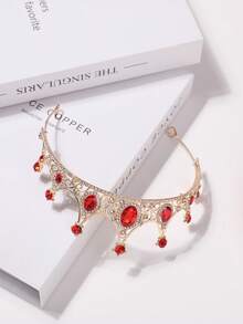 1件时尚优雅合金皇冠发饰，适合女士婚礼派对（建议使用U型夹以增加支撑力），皇冠、头饰、头饰、发圈，情人节配饰礼物，准新娘 - 紅 色 - 查看 5