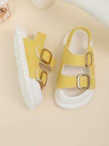 2025年夏季男女童凉鞋，新款时尚休闲运动沙滩鞋，简约防滑婴儿凉鞋，适合夏季穿着 - 黃色 - 查看 5