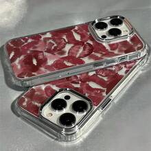 1pc Metal Transparent Shock-Absorbing Anti-Fall Full Screen Red Lip Pattern Phone Case Compatible With IPhone 17, 16, 15, 14, 13, 12, 11 Pro Max, Air