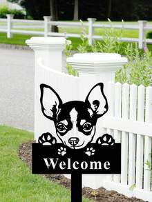 1 件吉娃娃宠物造型欢迎花园插牌，黑白铁艺户外欢迎牌，庭院草坪可爱宠物装饰摆件，可爱ins风园艺用品 - 彩色 - 查看 5