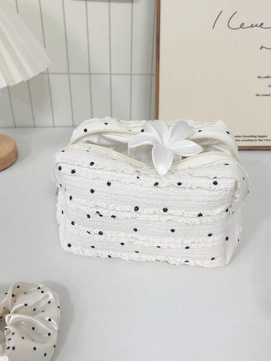 Stripped Pattern Fluffy And Soft Women Makeup Bag Travel Zipper Cosmetic Bag Storage Pouch Cute Gingham Toiletry Bag Back To School Supplies Make Up Bag - Đen và trắng - Xem 1