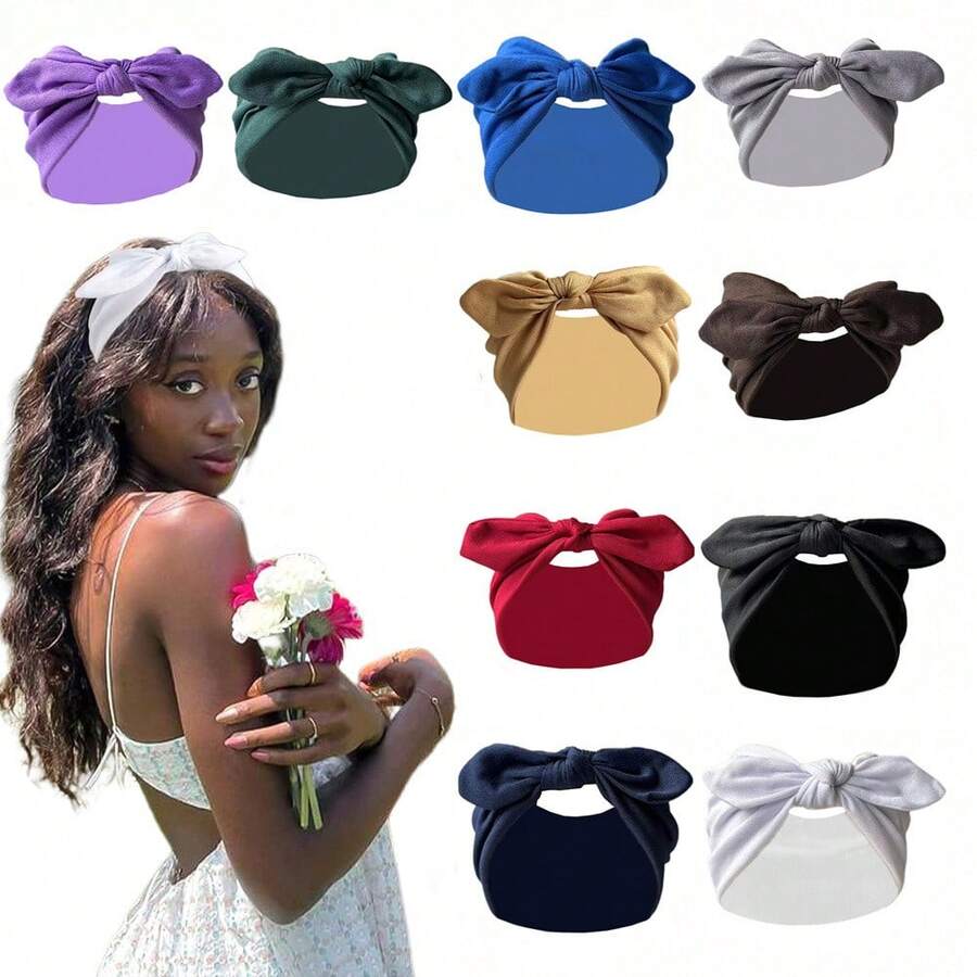 1pc Wide Women's Rabbit Ear Headband, Cute Sweet Girl Solid Color Headwrap, Elastic Bow Knot Hair Accessory For Back To School Women Hair Bands Women Hair Accessories - Burgundy - View 1