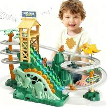 Juguete de Dinosaurio para Niños Juego de Pista de Carreras de Dinosaurios de Doble Bucle Juguete Pista de Carros Musical para Niños juguete para Subir Escaleras Juguetes para Niño de 3 a 12 Años - como en la foto - Ver 1