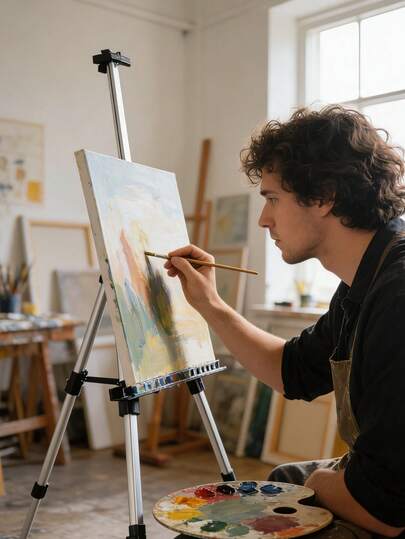 1pc Metal Easel, Adjustable Aluminum Alloy Tripod Art Display Easel With Carrying Bag, Suitable For Canvas Painting, Sturdy And Suitable For Tabletop, Floor Painting, Sketching, Display, Wedding Signs, Exhibitions, Outdoor And More