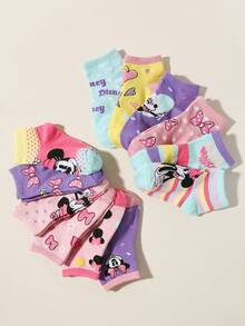Disney 1/3/5/10 đôi tất ngắn kiểu dáng học sinh cổ điển dành cho trẻ em (bé trai/bé gái), thiết kế họa tiết chuột hoạt hình đáng yêu, mềm mại và thoải mái, thoáng khí và thấm hút mồ hôi, đa năng cho các dịp thường ngày, thể thao, tiệc tùng, làm quà tặng, màu sắc và kiểu dáng ngẫu nhiên. - Nhiều màu - Xem 2