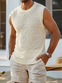 New Sleeveless Knit Top With Asymmetrical Textured Palace Style, Breathable, Spring/Summer - White - View 2