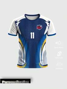 一件定制海军蓝足球训练服，正面和背面均可印制您的姓名和号码，采用耐用面料，舒适柔软，适合足球、篮球、排球比赛、训练和休闲穿着，可作为男士运动训练服、万圣节、感恩节、圣诞节和新年礼物，也适合春、夏、秋季训练穿着。