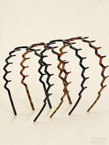 2pcs/4pcs Set Fashion Non-Slip Headbands, Glossy Black & Leopard Print Combination, Stylish Headband With Teeth Wave Design, Home Skincare Headband, Suitable For Daily Face Washing Or Makeup Hairband - Multicolor - View 2