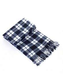 1pc Classic Plaid Scarf, Versatile Boyfriend Gift, Warm Double-Sided Fashion Scarf For Men And Women, Suitable For Autumn/Winter - Blue - View 6