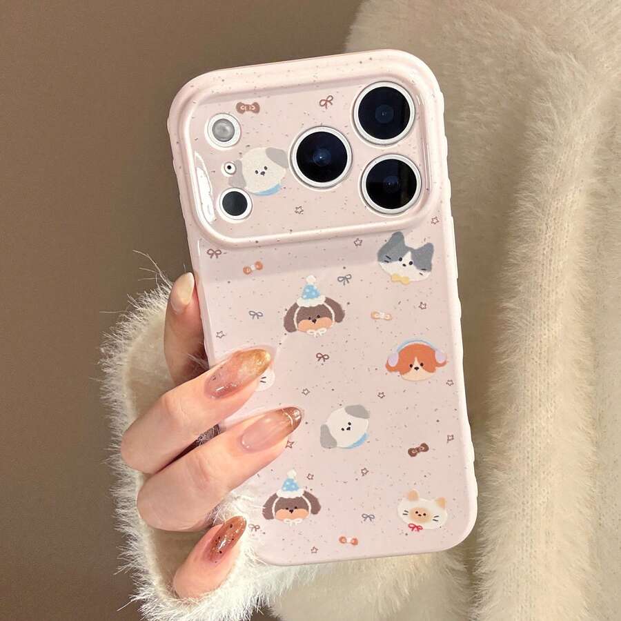 Coque de protection Kavenfort (1 pièce) à motif éclaboussures mignon, compatible avec iPhone 17, 16 Pro Max, 12, 13 et 15. Style créatif, géométrique et cartoon. - poudre de goyave - Voir 1