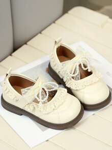 1 Pair 2026 Casual Flat Shoes For Toddlers, PU Leather Patchwork Upper, Soft & Comfortable, Lightweight, Suitable For Indoor, Outdoor, Play, Festivals, Convenient Hook And Loop Closure - Beige - View 6